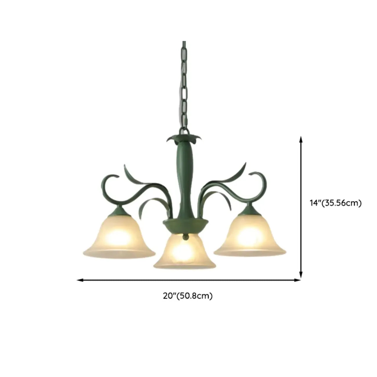 Lustre élégant en métal vert nordique avec abat-jour en verre cloche et lustre en verre élégant.