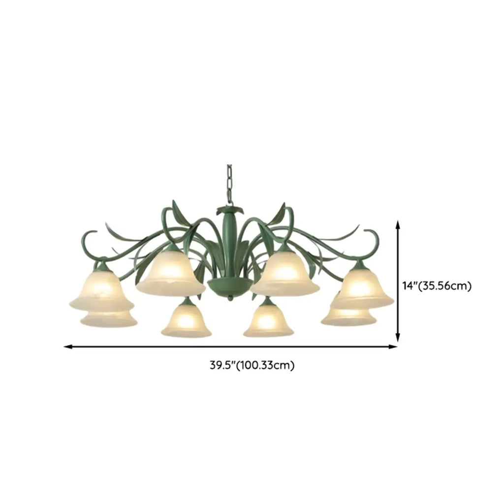 Lustre élégant en métal vert nordique avec abat-jour en verre cloche et lustre en verre élégant.