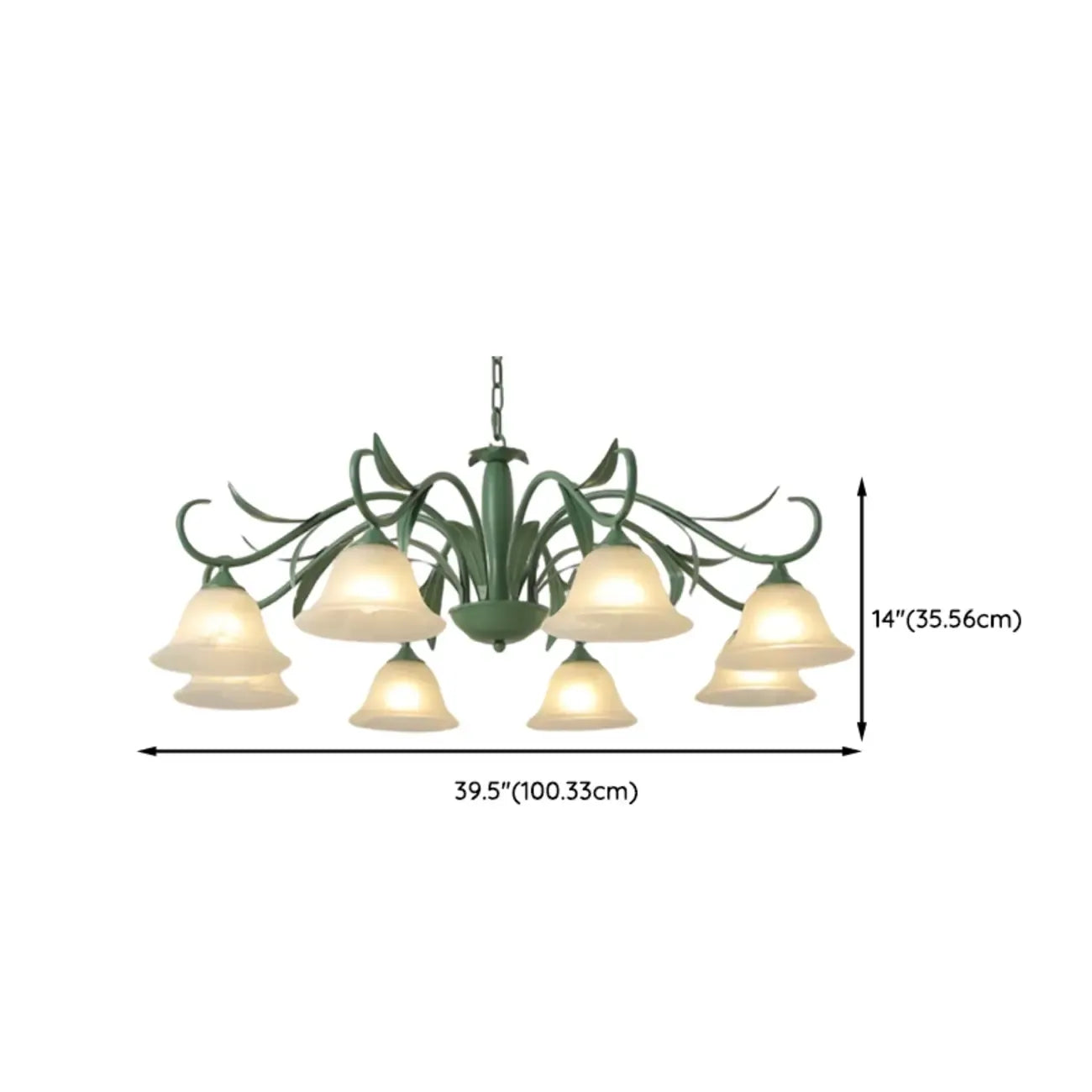 Lustre élégant en métal vert nordique avec abat-jour en verre cloche et lustre en verre élégant.