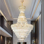 Lustre de plafond haut de gamme à plusieurs niveaux en cristal doré réglable