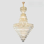 Lustre de plafond haut de gamme à plusieurs niveaux en cristal doré réglable