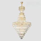 Lustre de plafond haut de gamme à plusieurs niveaux en cristal doré réglable
