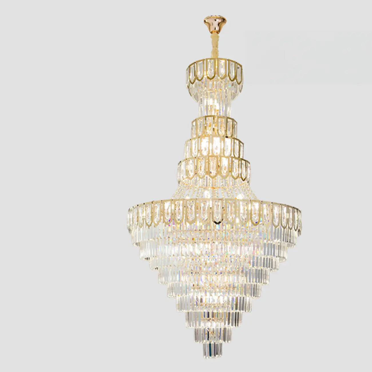 Lustre de plafond haut de gamme à plusieurs niveaux en cristal doré réglable