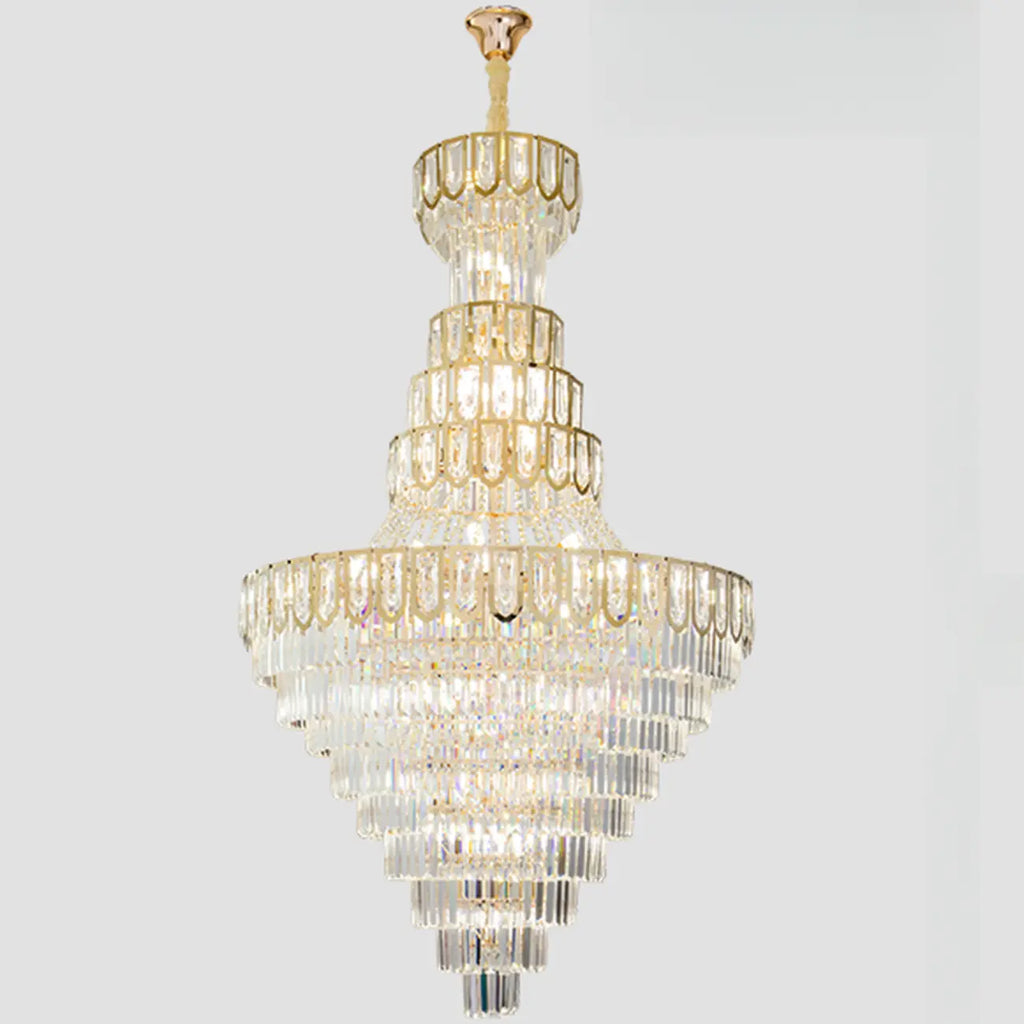 Lustre de plafond haut de gamme à plusieurs niveaux en cristal doré réglable