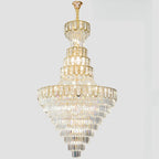 Lustre de plafond haut de gamme à plusieurs niveaux en cristal doré réglable