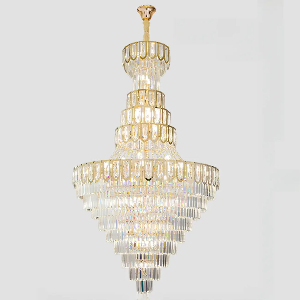 Lustre de plafond haut de gamme à plusieurs niveaux en cristal doré réglable