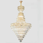 Lustre de plafond haut de gamme à plusieurs niveaux en cristal doré réglable