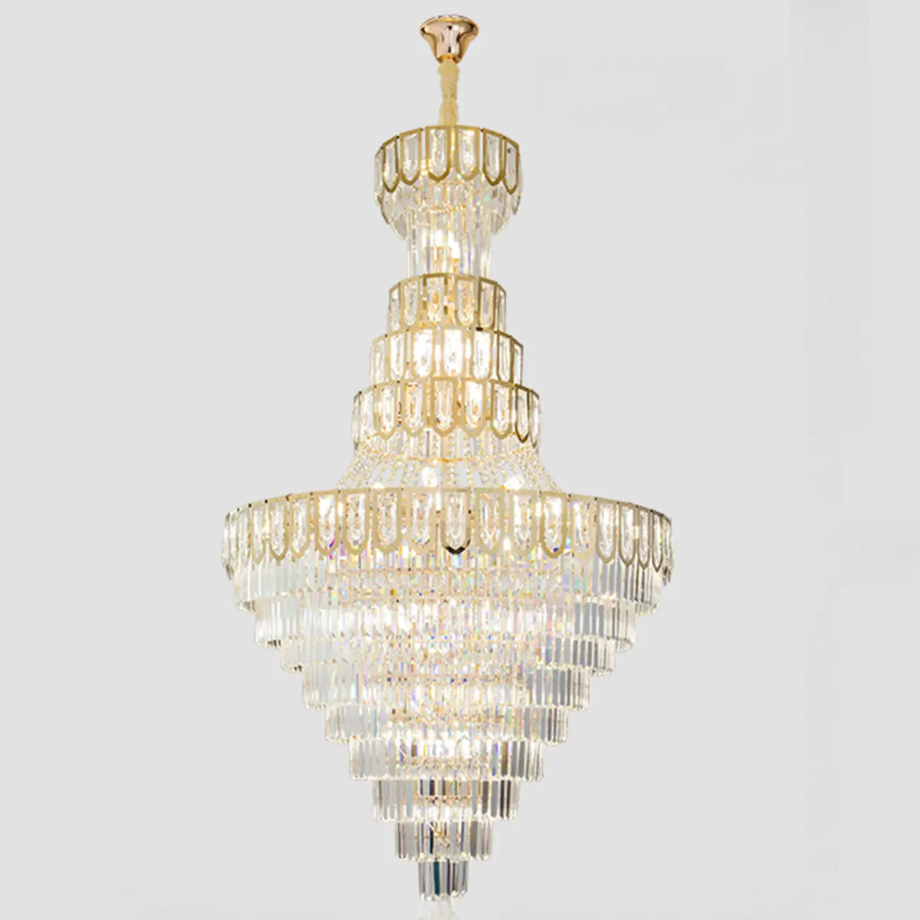 Lustre de plafond haut de gamme à plusieurs niveaux en cristal doré réglable