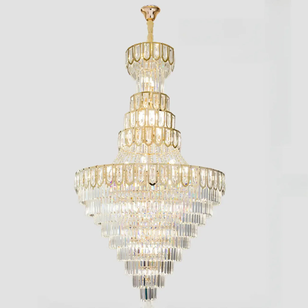 Lustre de plafond haut de gamme à plusieurs niveaux en cristal doré réglable