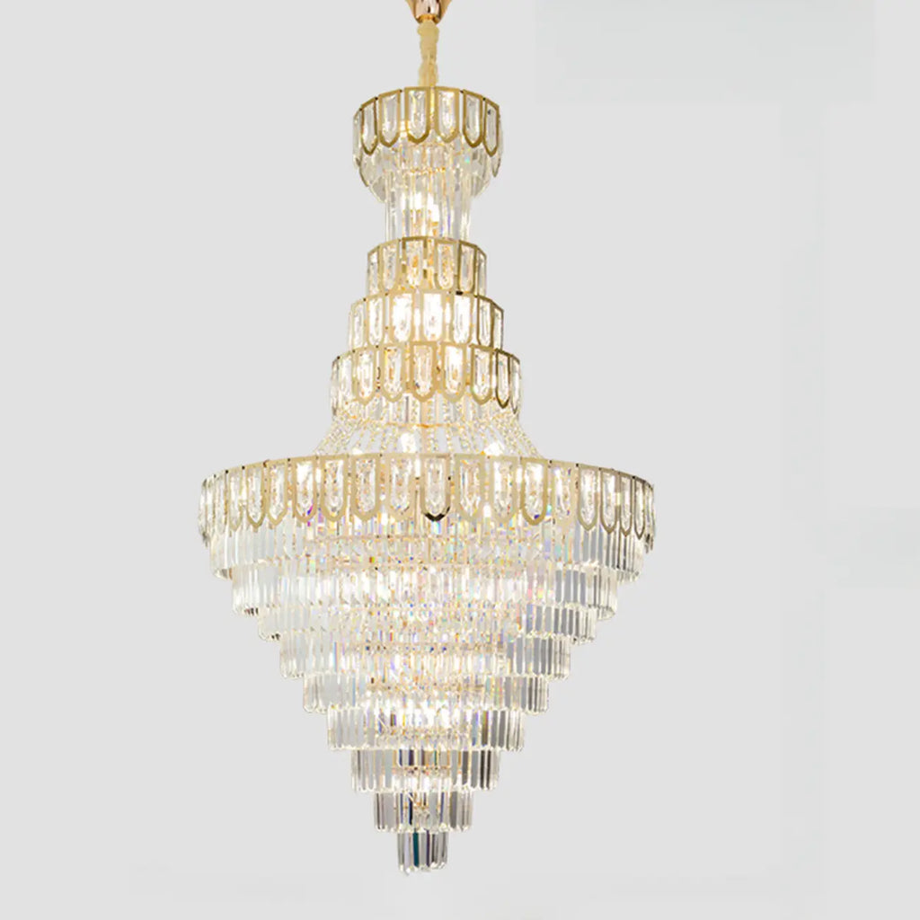 Lustre de plafond haut de gamme à plusieurs niveaux en cristal doré réglable