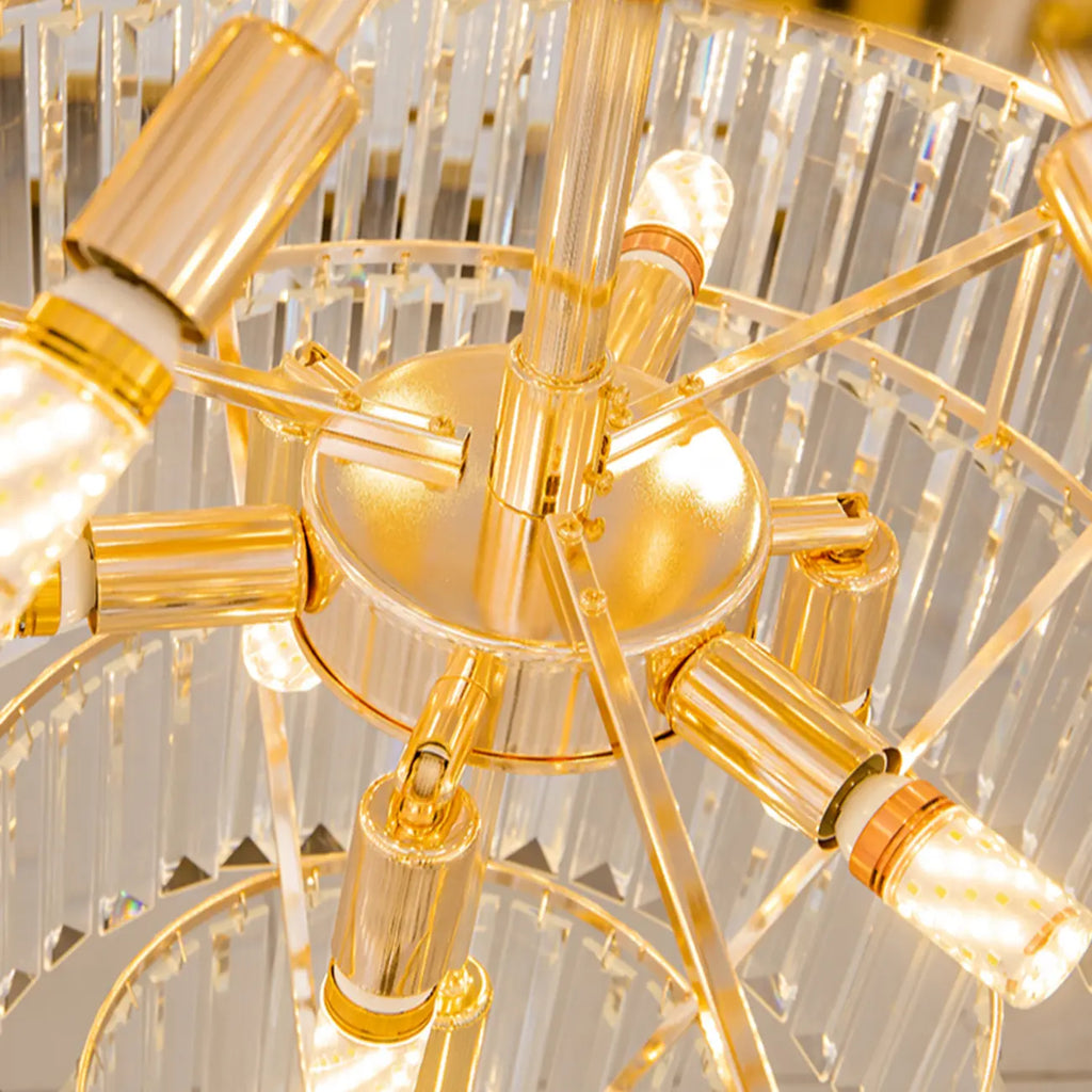 Lustre de plafond haut de gamme à plusieurs niveaux en cristal doré réglable
