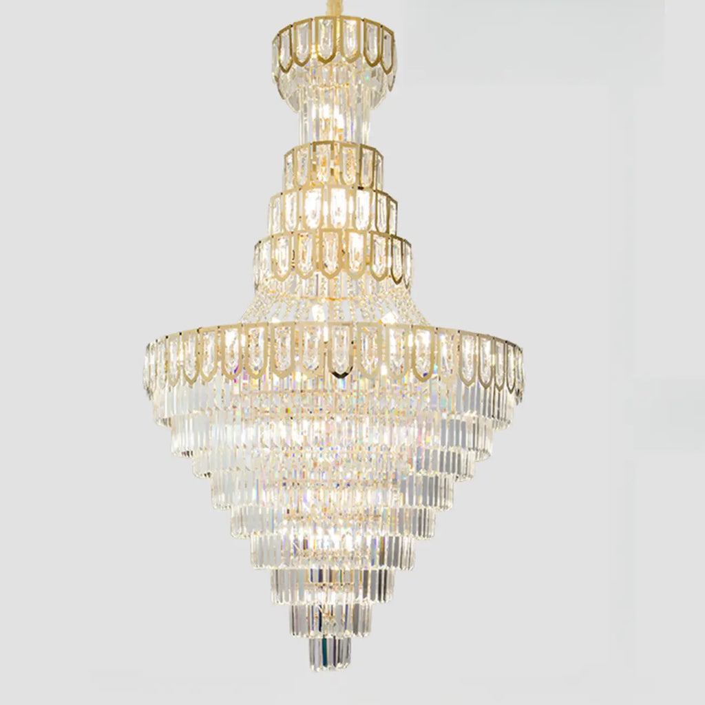 Lustre de plafond haut de gamme à plusieurs niveaux en cristal doré réglable