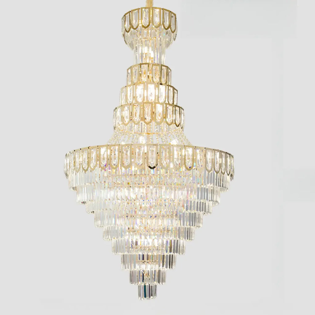 Lustre de plafond haut de gamme à plusieurs niveaux en cristal doré réglable