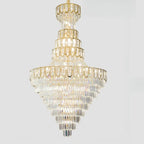 Lustre de plafond haut de gamme à plusieurs niveaux en cristal doré réglable
