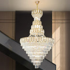 Lustre de plafond haut de gamme à plusieurs niveaux en cristal doré réglable