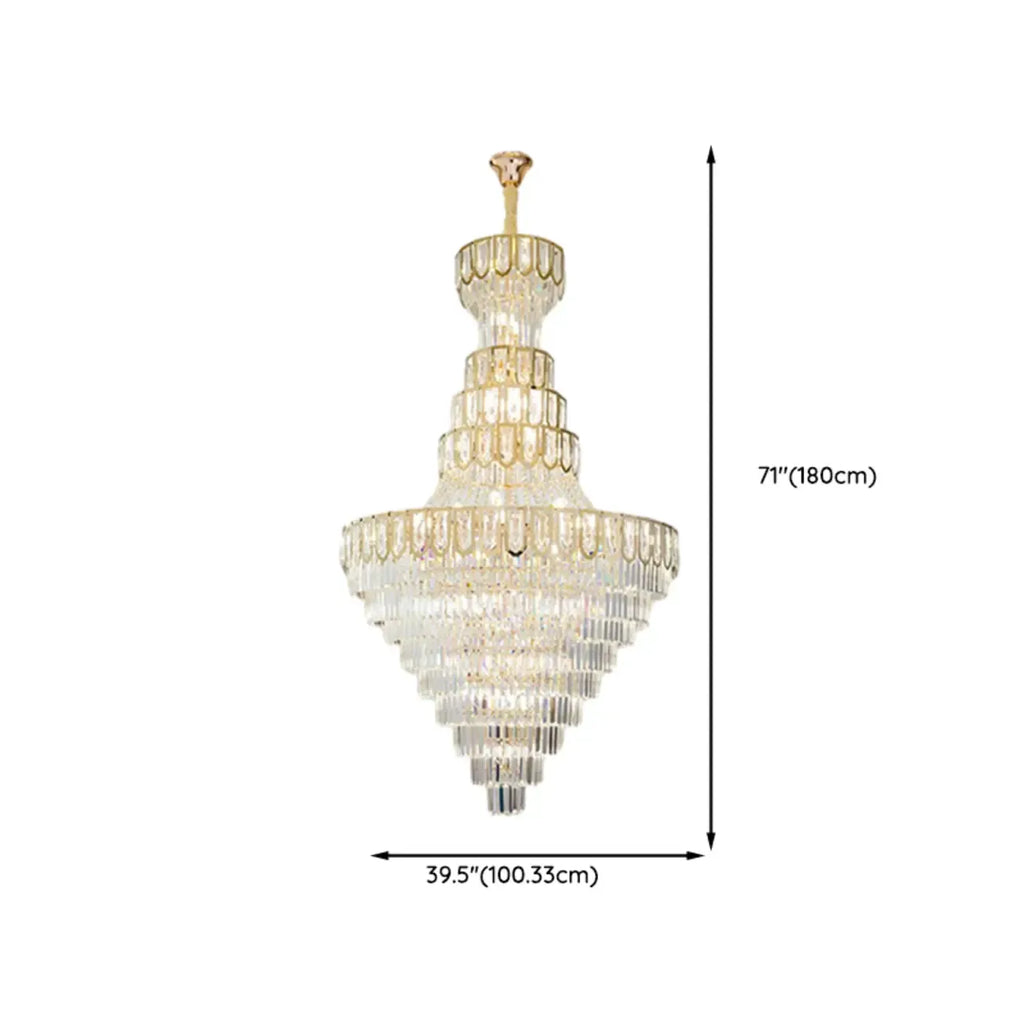Lustre de plafond haut de gamme à plusieurs niveaux en cristal doré réglable