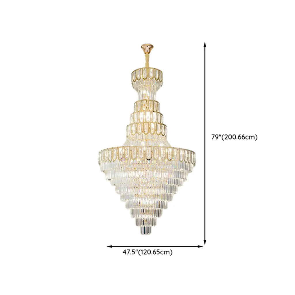Lustre de plafond haut de gamme à plusieurs niveaux en cristal doré réglable