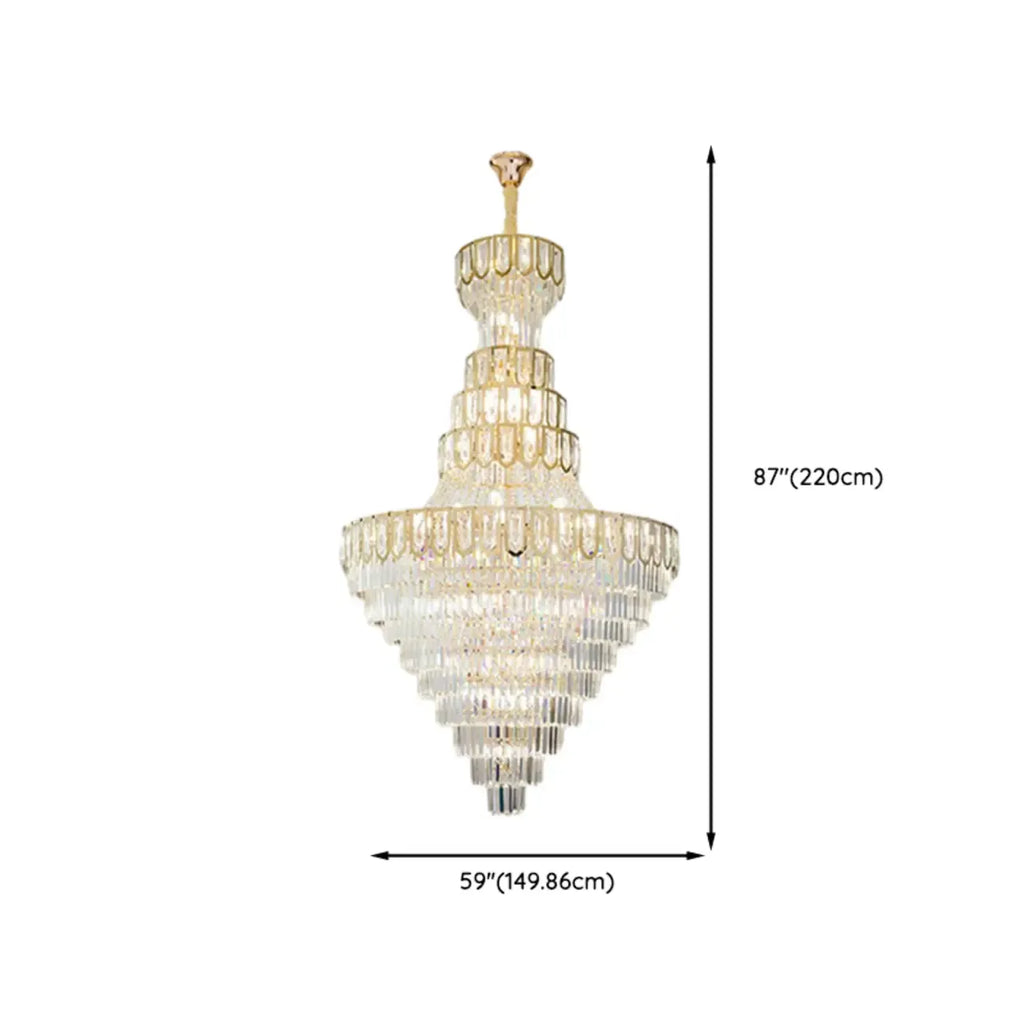 Lustre de plafond haut de gamme à plusieurs niveaux en cristal doré réglable