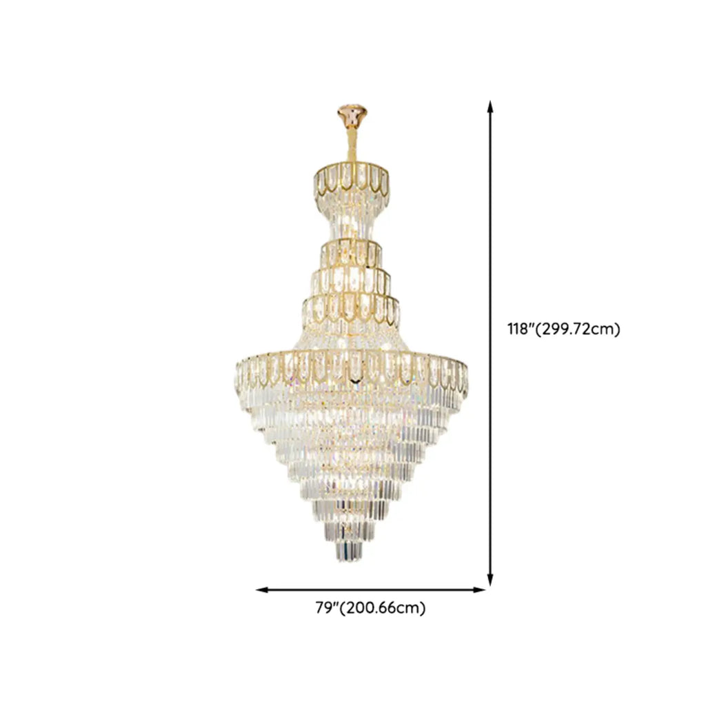 Lustre de plafond haut de gamme à plusieurs niveaux en cristal doré réglable