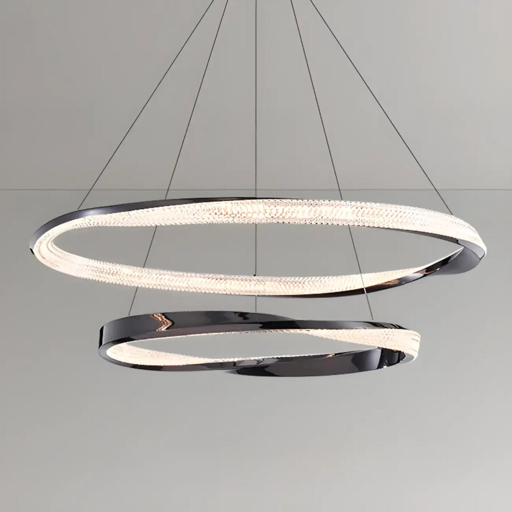 Lustre moderne à LED élégant en métal noir avec anneau circulaire
