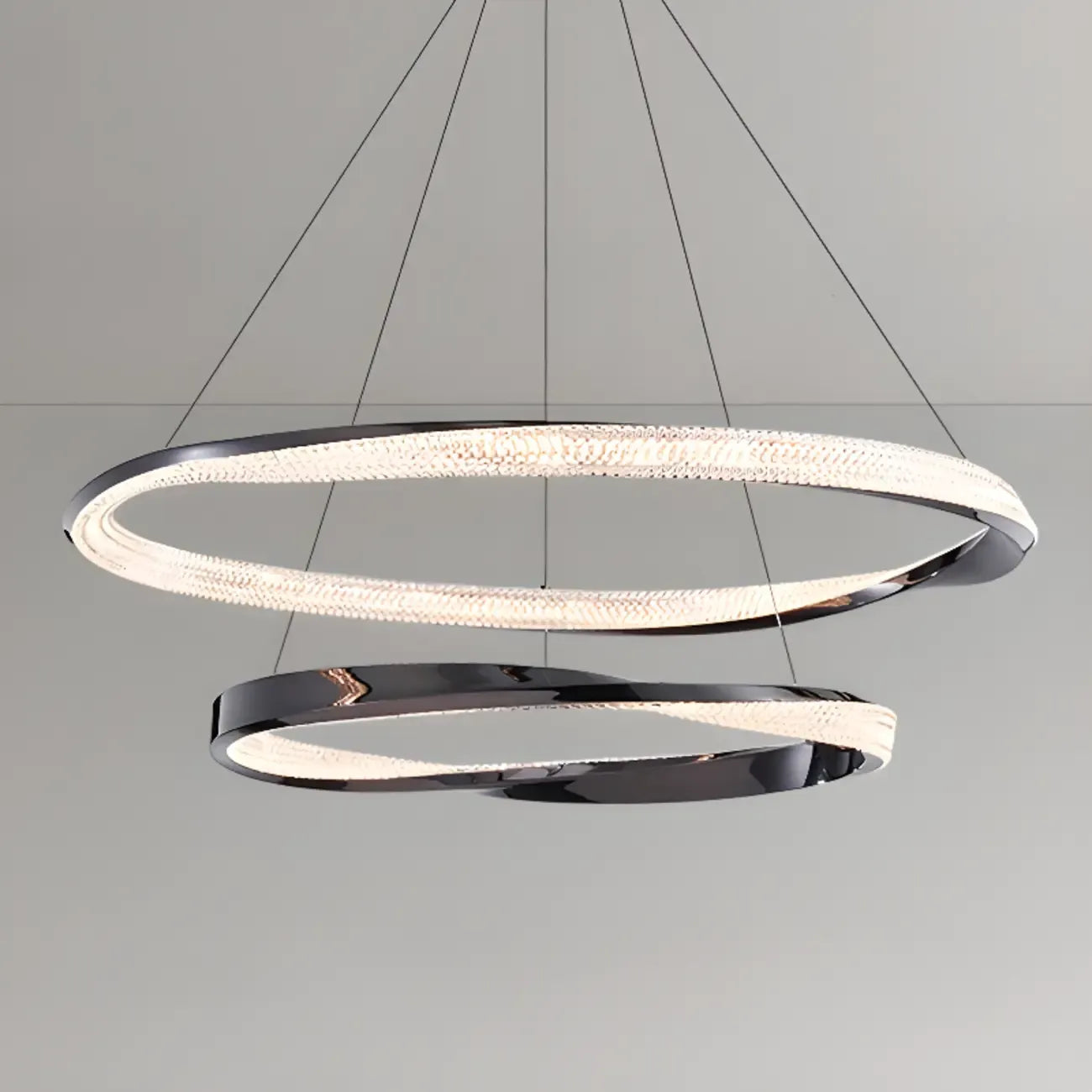 Lustre moderne à LED élégant en métal noir avec anneau circulaire