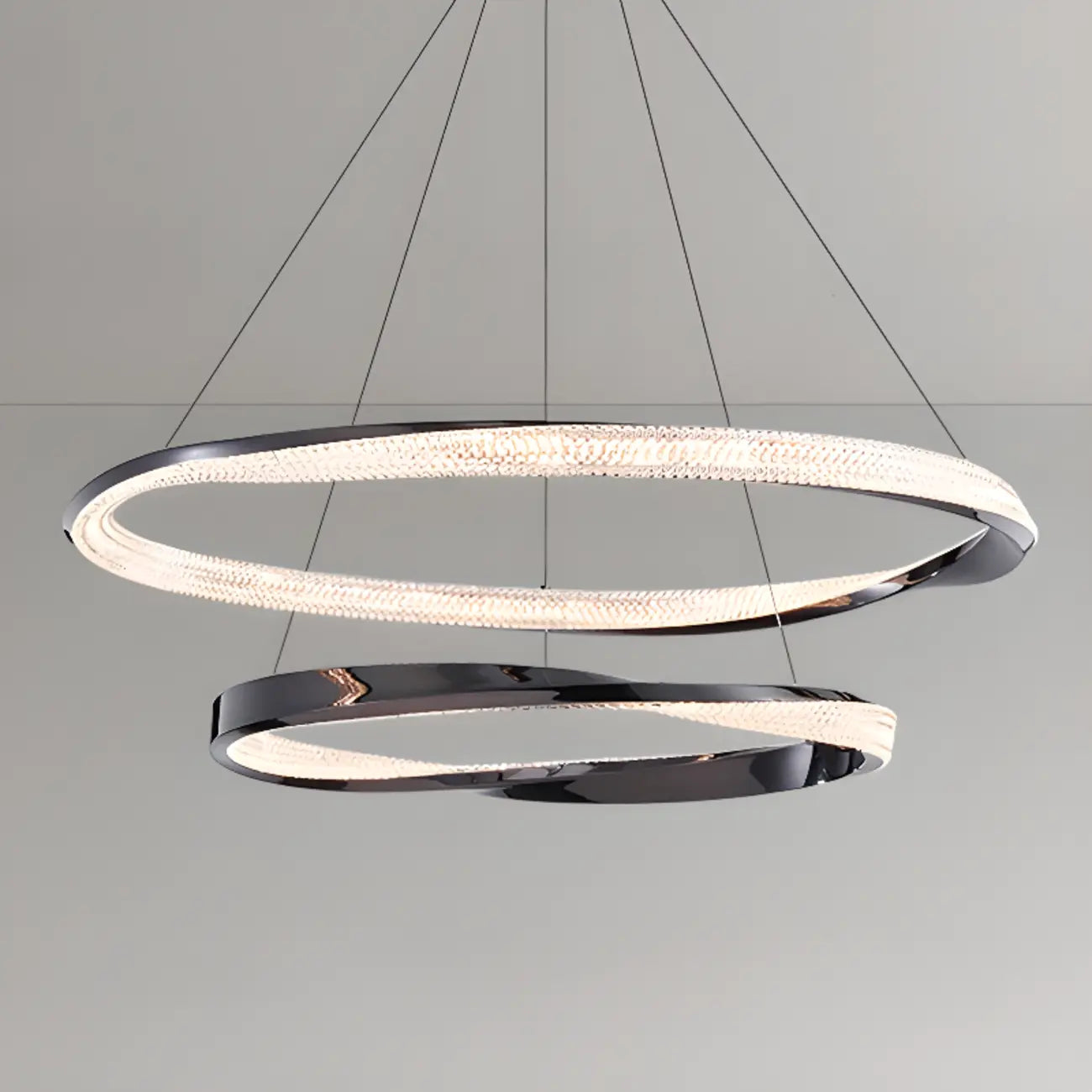 Lustre moderne à LED élégant en métal noir avec anneau circulaire