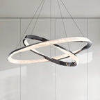 Lustre moderne à LED élégant en métal noir avec anneau circulaire
