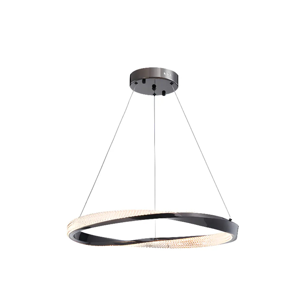 Lustre moderne à LED élégant en métal noir avec anneau circulaire