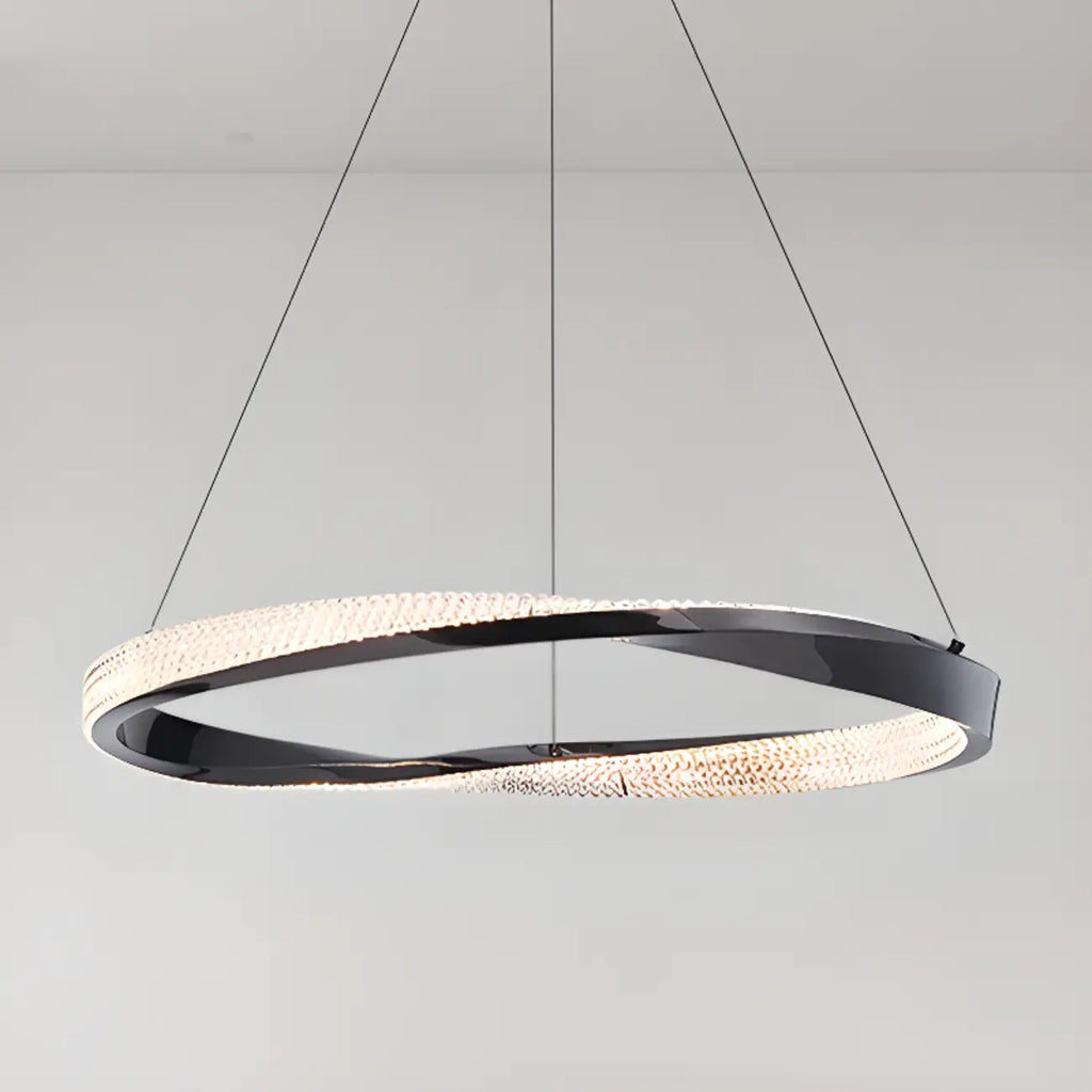 Lustre moderne à LED élégant en métal noir avec anneau circulaire