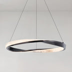 Lustre moderne à LED élégant en métal noir avec anneau circulaire