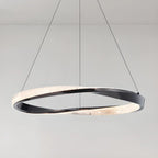 Lustre moderne à LED élégant en métal noir avec anneau circulaire
