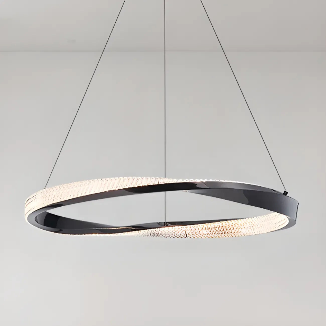 Lustre moderne à LED élégant en métal noir avec anneau circulaire