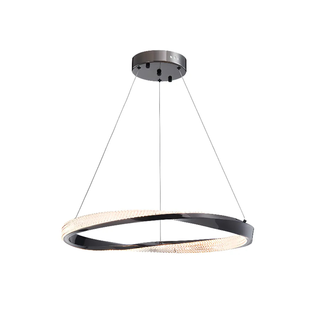 Lustre moderne à LED élégant en métal noir avec anneau circulaire