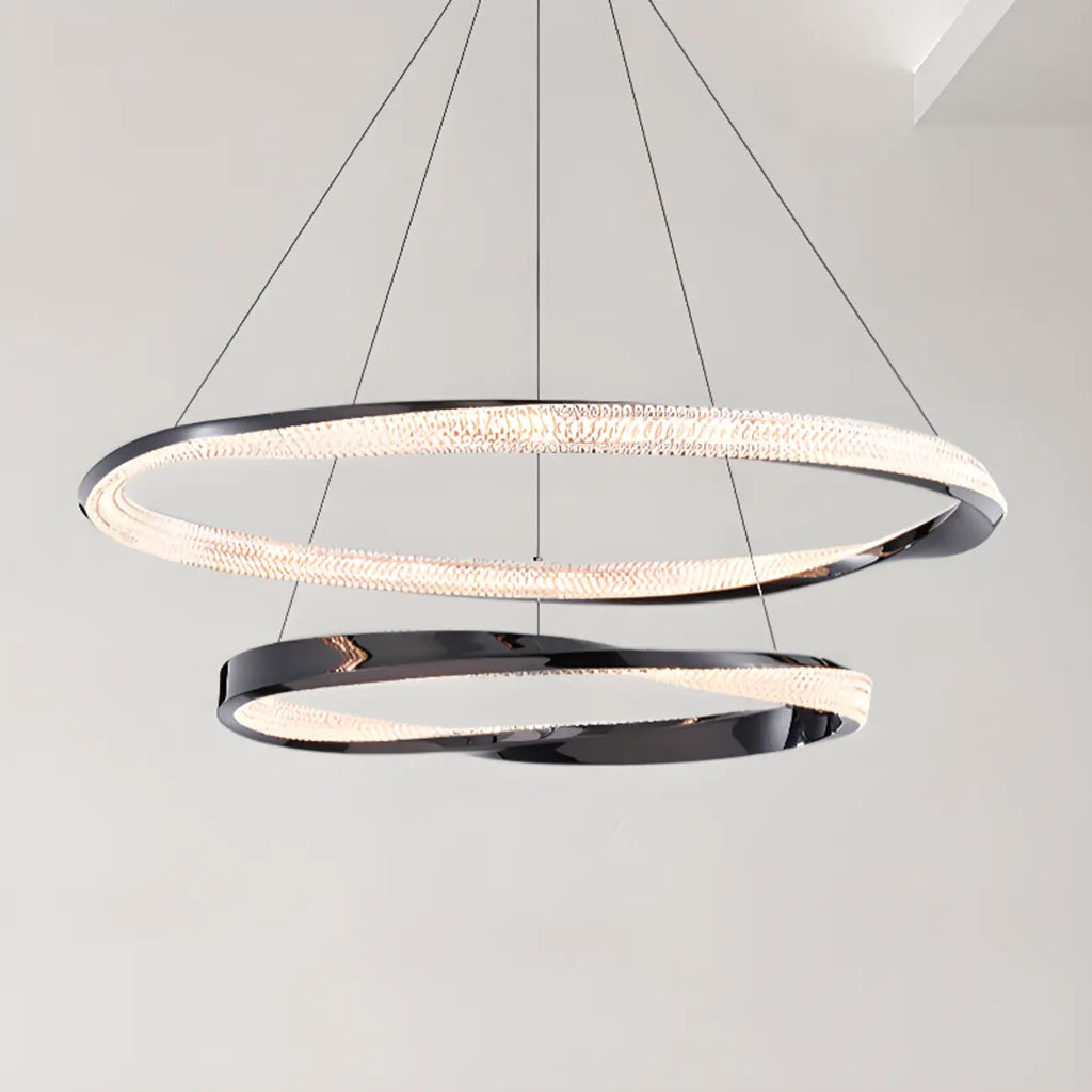 Lustre moderne à LED élégant en métal noir avec anneau circulaire