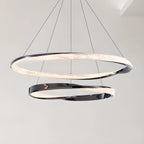 Lustre moderne à LED élégant en métal noir avec anneau circulaire