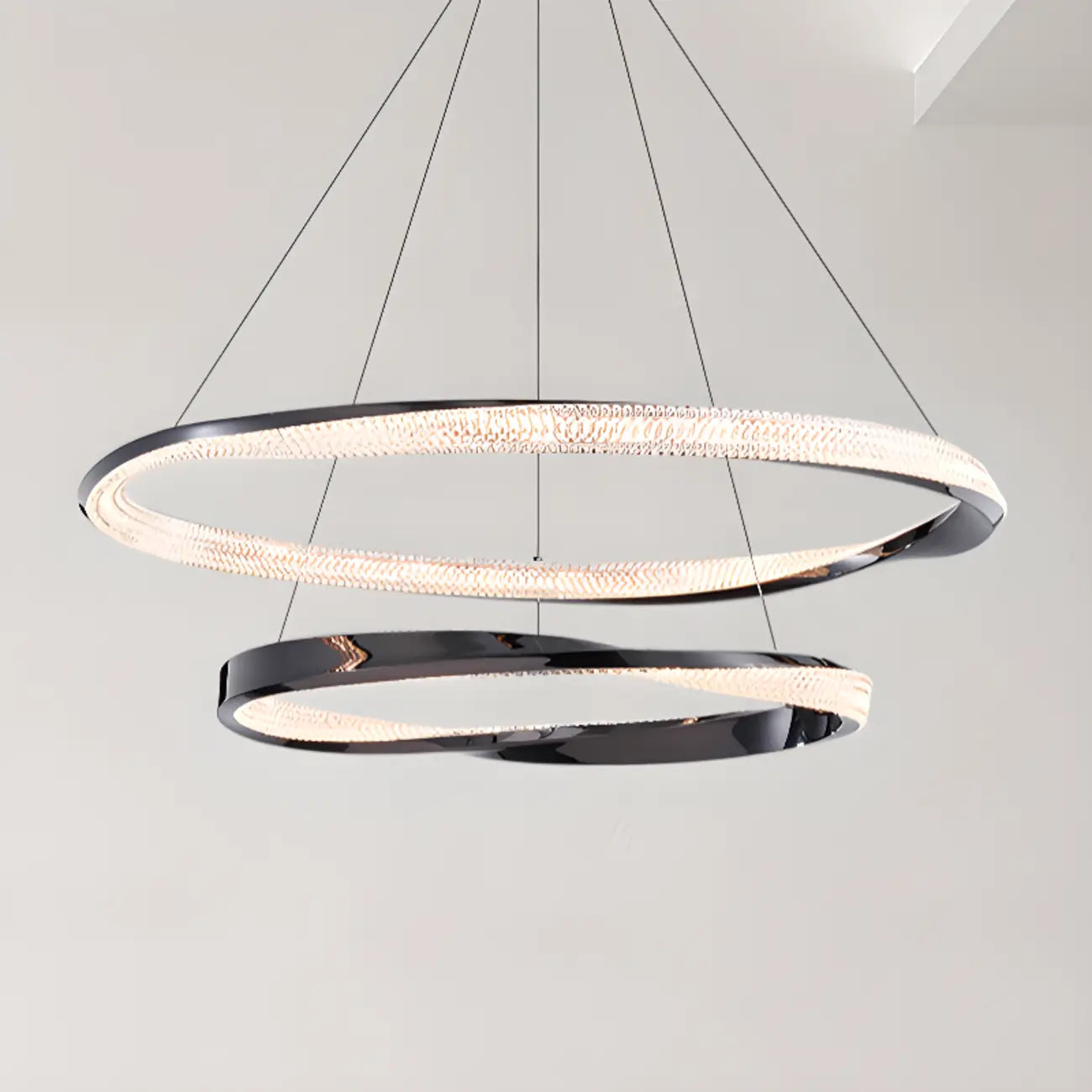 Lustre moderne à LED élégant en métal noir avec anneau circulaire