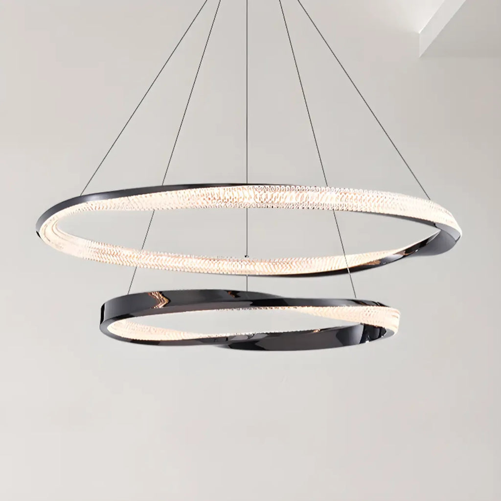 Lustre moderne à LED élégant en métal noir avec anneau circulaire