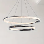 Lustre moderne à LED élégant en métal noir avec anneau circulaire