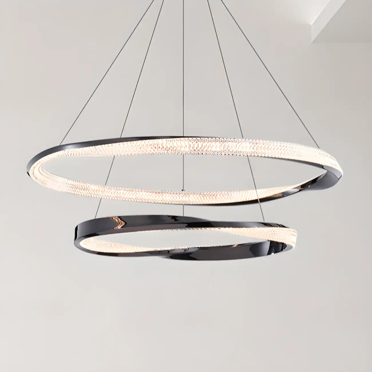 Lustre moderne à LED élégant en métal noir avec anneau circulaire