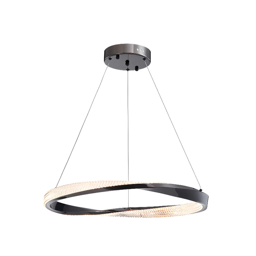 Lustre moderne à LED élégant en métal noir avec anneau circulaire