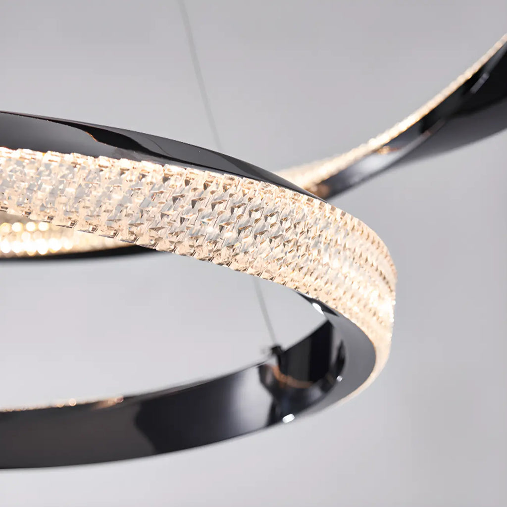 Lustre moderne à LED élégant en métal noir avec anneau circulaire
