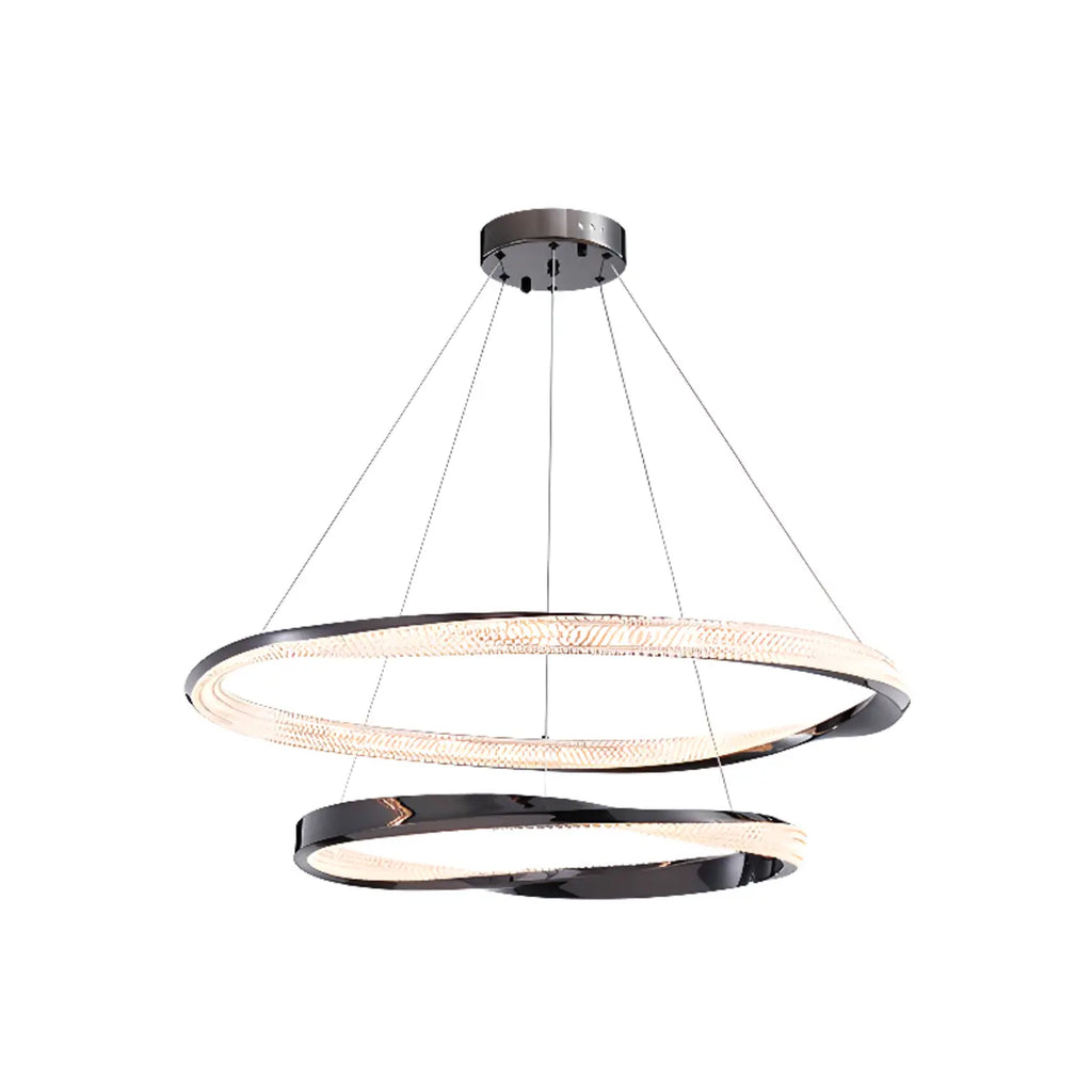 Lustre moderne à LED élégant en métal noir avec anneau circulaire