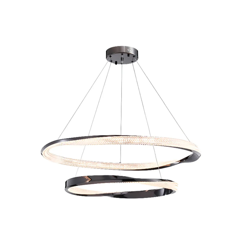 Lustre moderne à LED élégant en métal noir avec anneau circulaire