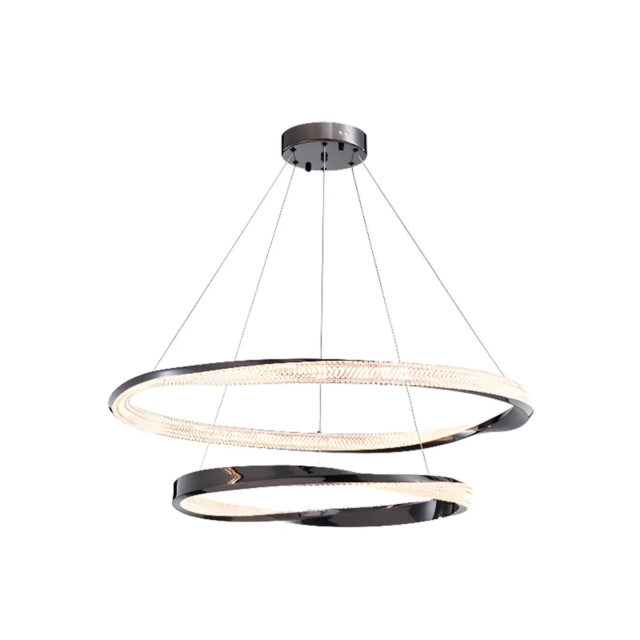 Lustre moderne à LED élégant en métal noir avec anneau circulaire