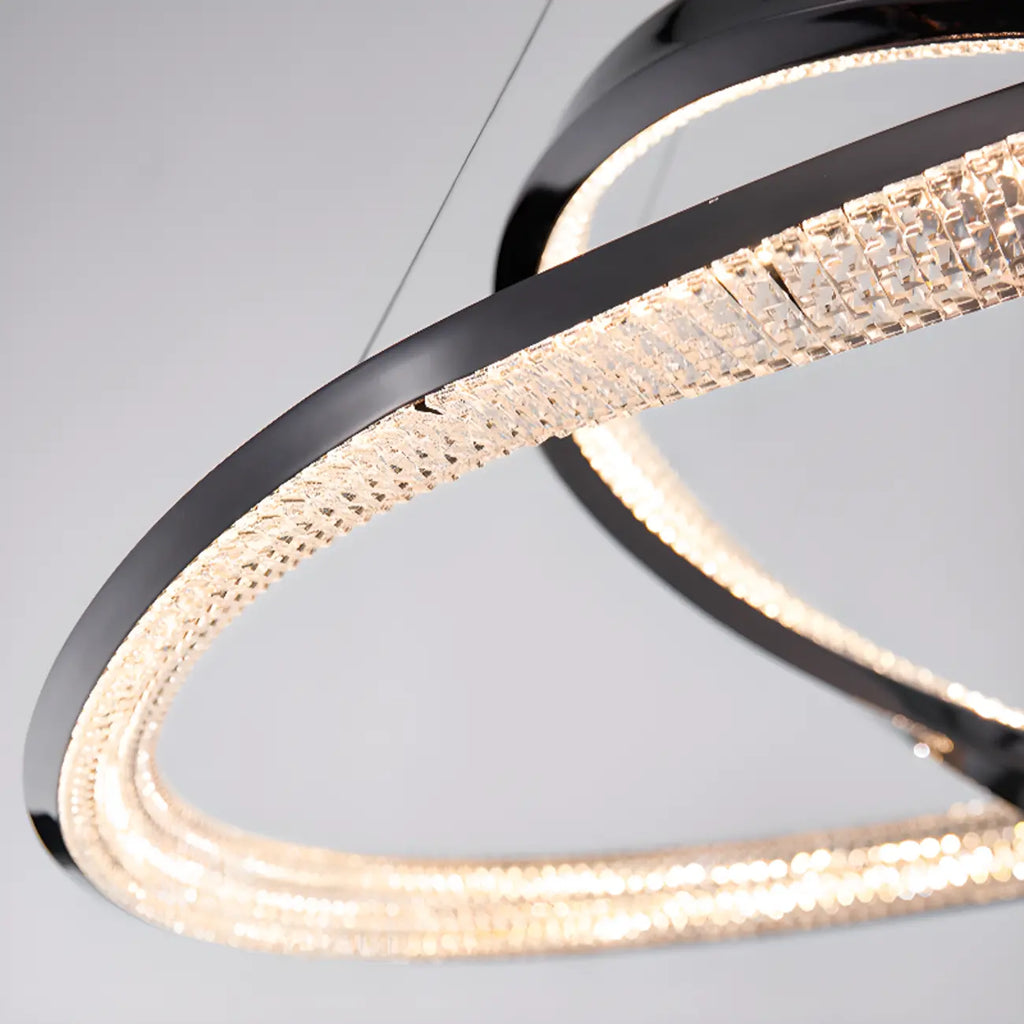 Lustre moderne à LED élégant en métal noir avec anneau circulaire