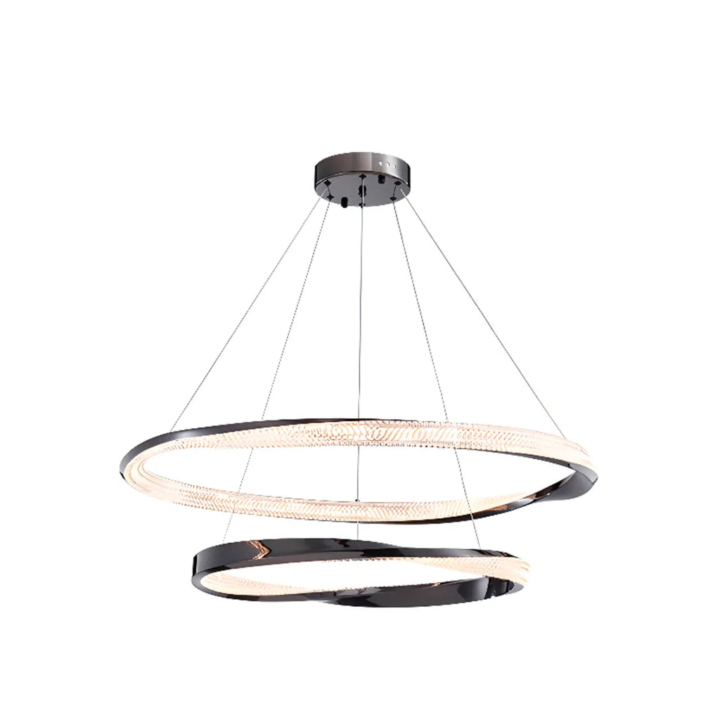Lustre moderne à LED élégant en métal noir avec anneau circulaire