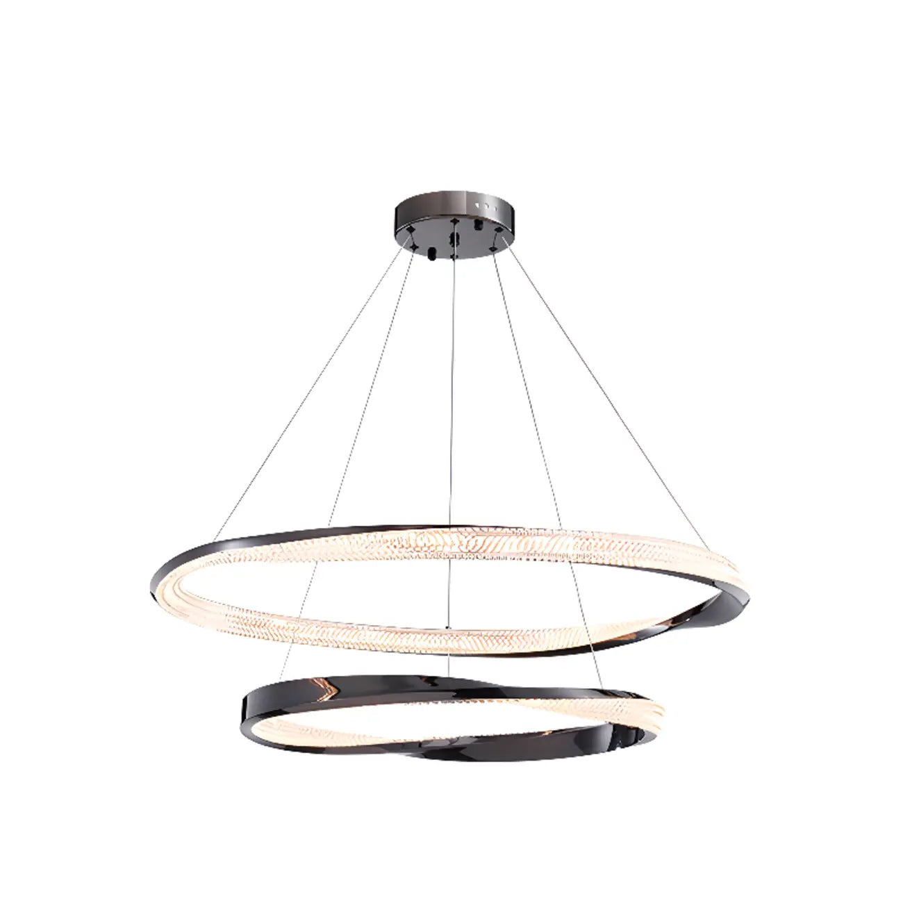 Lustre moderne à LED élégant en métal noir avec anneau circulaire
