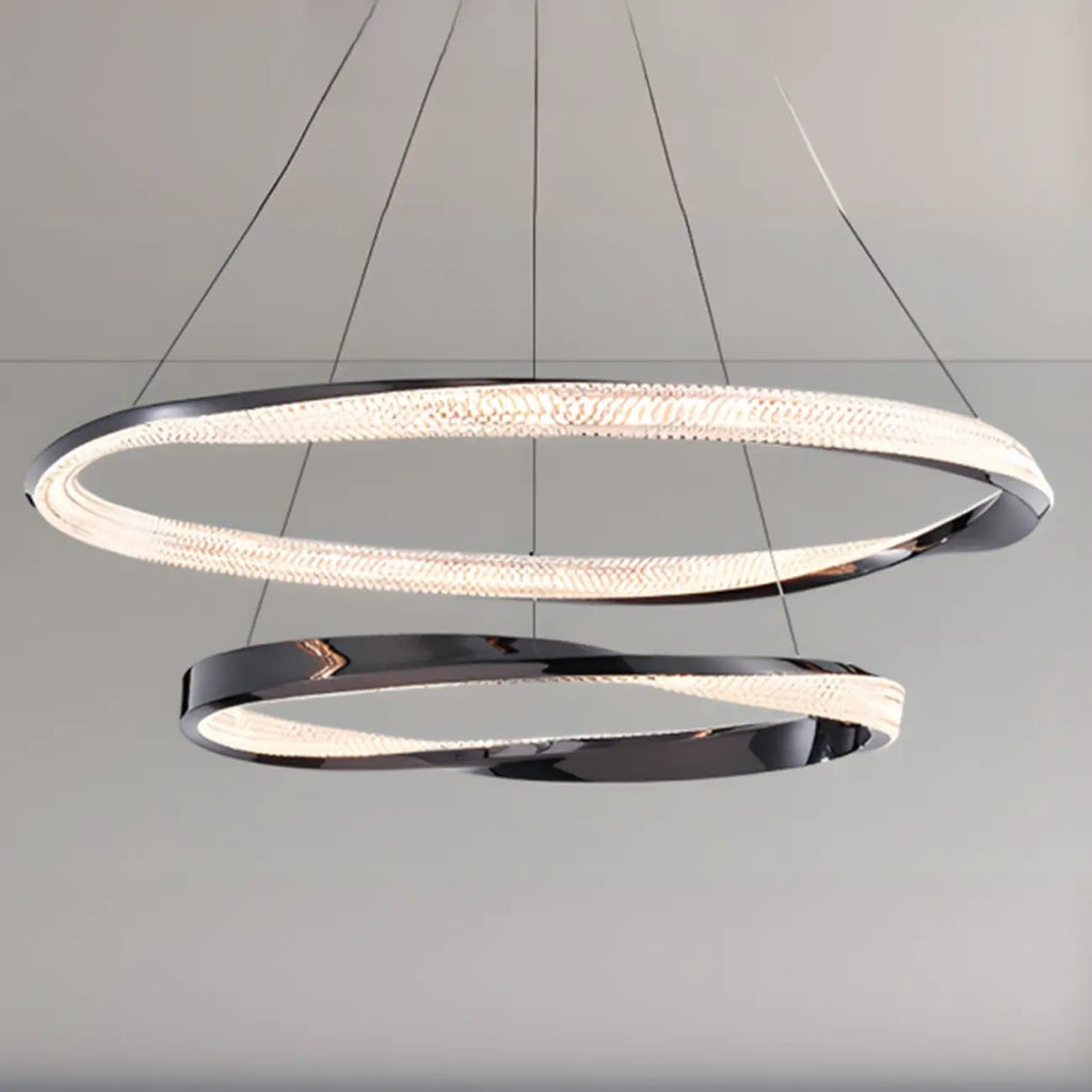 Lustre moderne à LED élégant en métal noir avec anneau circulaire