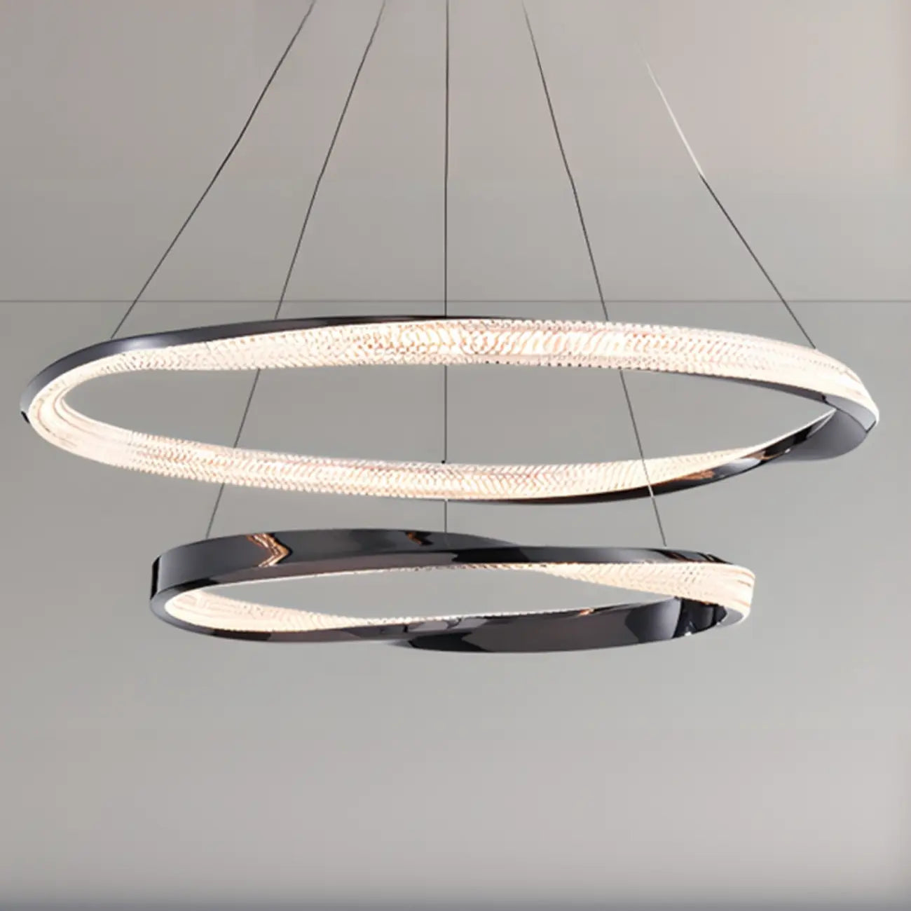 Lustre moderne à LED élégant en métal noir avec anneau circulaire