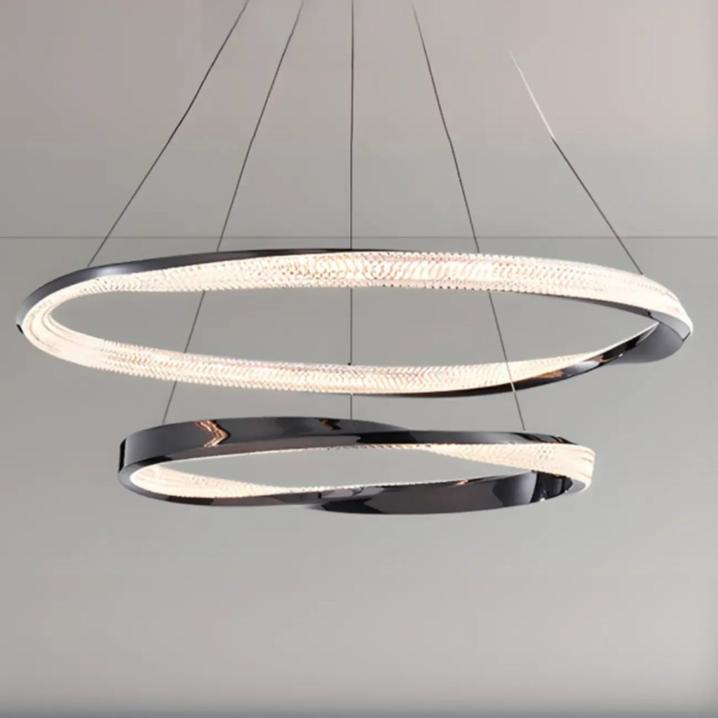 Lustre moderne à LED élégant en métal noir avec anneau circulaire